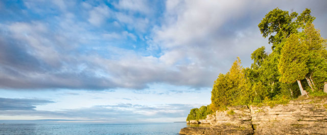 A rocky lake shore