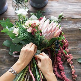 Preparing a bouquet of flowers