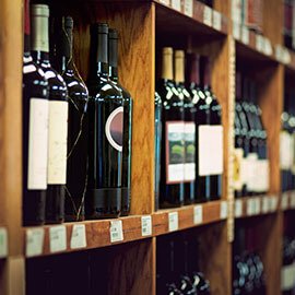 Wine bottles at a liquor store