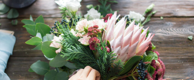 Preparing a bouquet of flowers