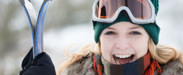 A woman outside at a ski resort