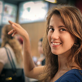 A woman ordering fast food