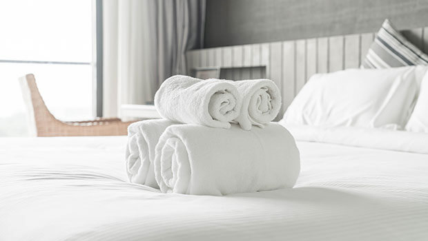 Towels on hotel bed