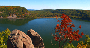 View of a lake from on top of a bluff